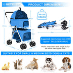 BETSOCCI Double Dog Stroller with 2 Detachable Carrier, Portable Pet Stroller for Small Dogs & Cats Folding Lightweight Puppy Travel Carriage, 4 Wheels, Azure