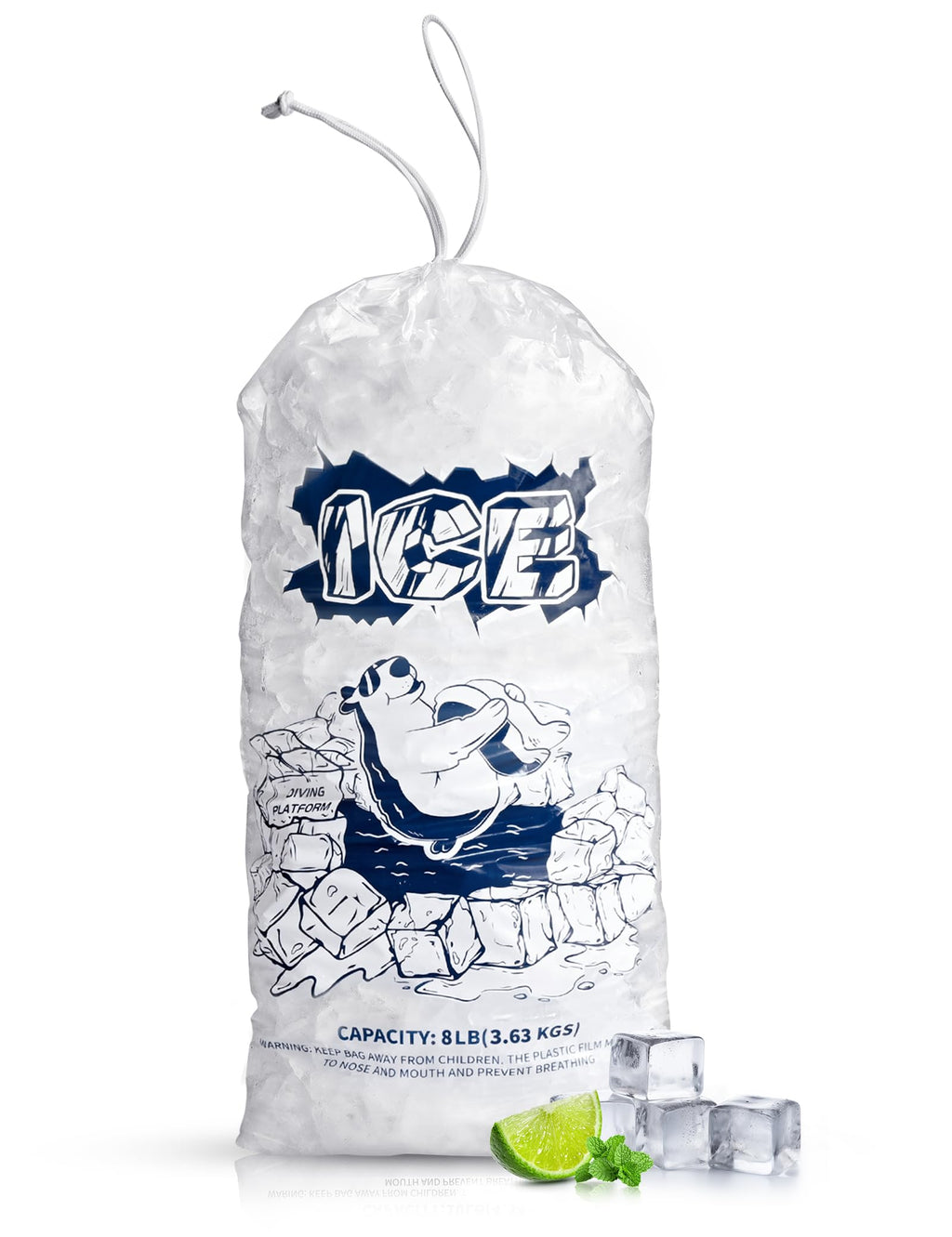 FireKylin Ice Bags 8lb with Drawstring,100 Pack Plastic Ice Bags for Ice Storage