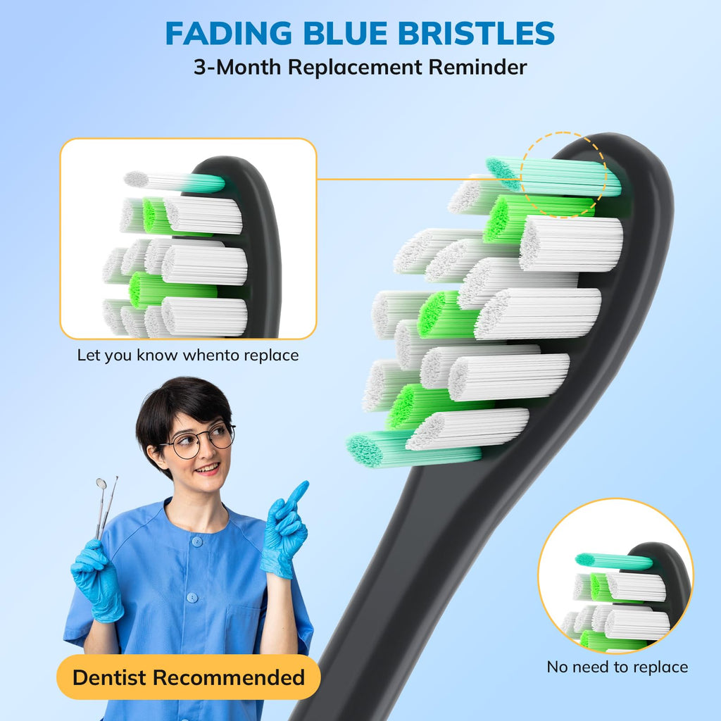 Replacement Toothbrush Heads for Philips Sonicare - 16 Pack Soft Gentle Bristles Compatible with Most Sonicare Click-On Electric Toothbrushes (White&Black)