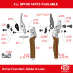 FELCO 6 ELITE Pruning Shears – 7.7" Swiss-Made Garden Clippers with Leather-Wrapped Handle for Medium Right Hands | Hand Pruners for Gardening | Garden Tool Cutter with Bypass Blade, Aluminum Body