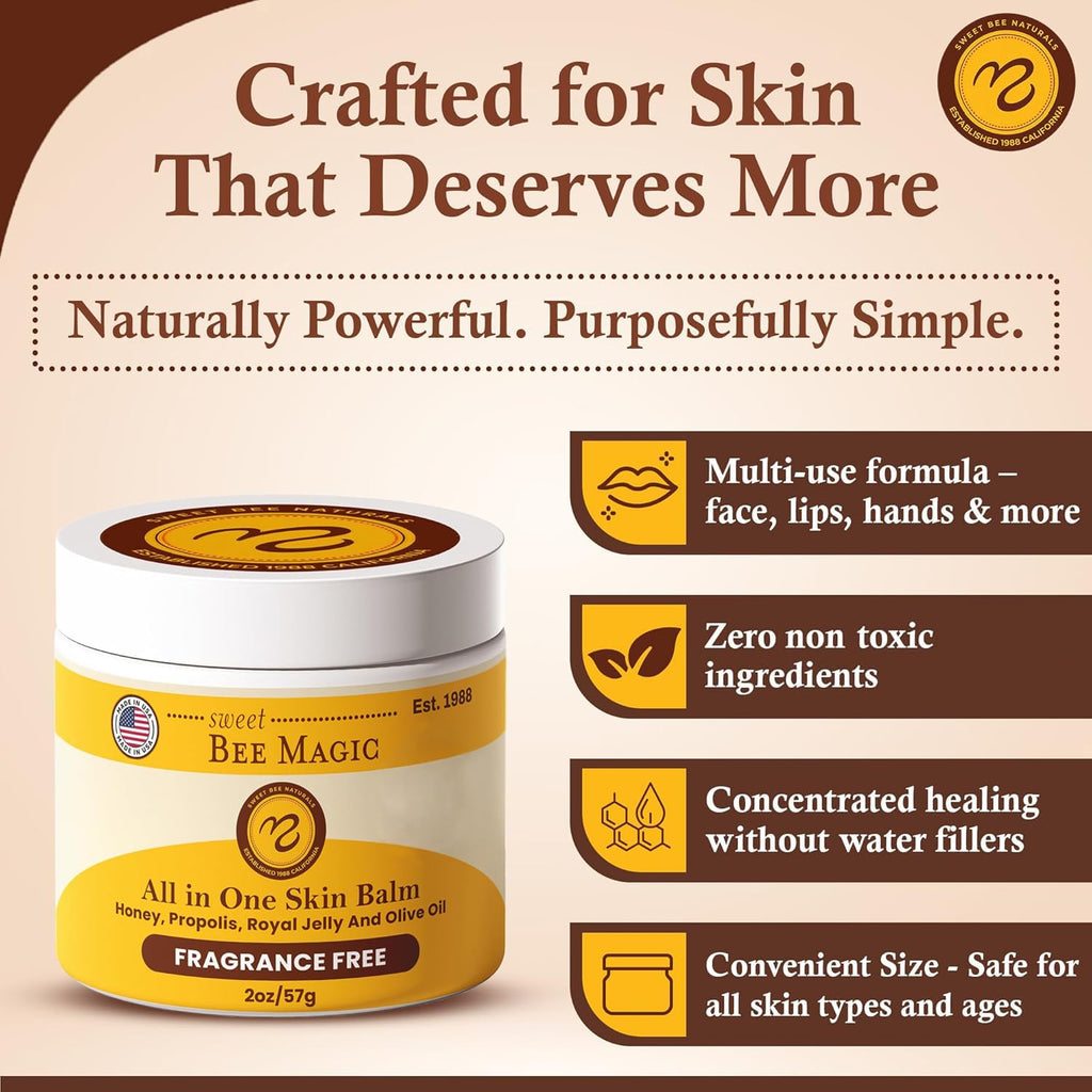 Sweet Bee Magic Organic Honey Bee Balm for Face, Skin & Body - All in One Honey Balm - Beeswax Body Moisturizer - All Natural Aid - 1 jar (2oz)