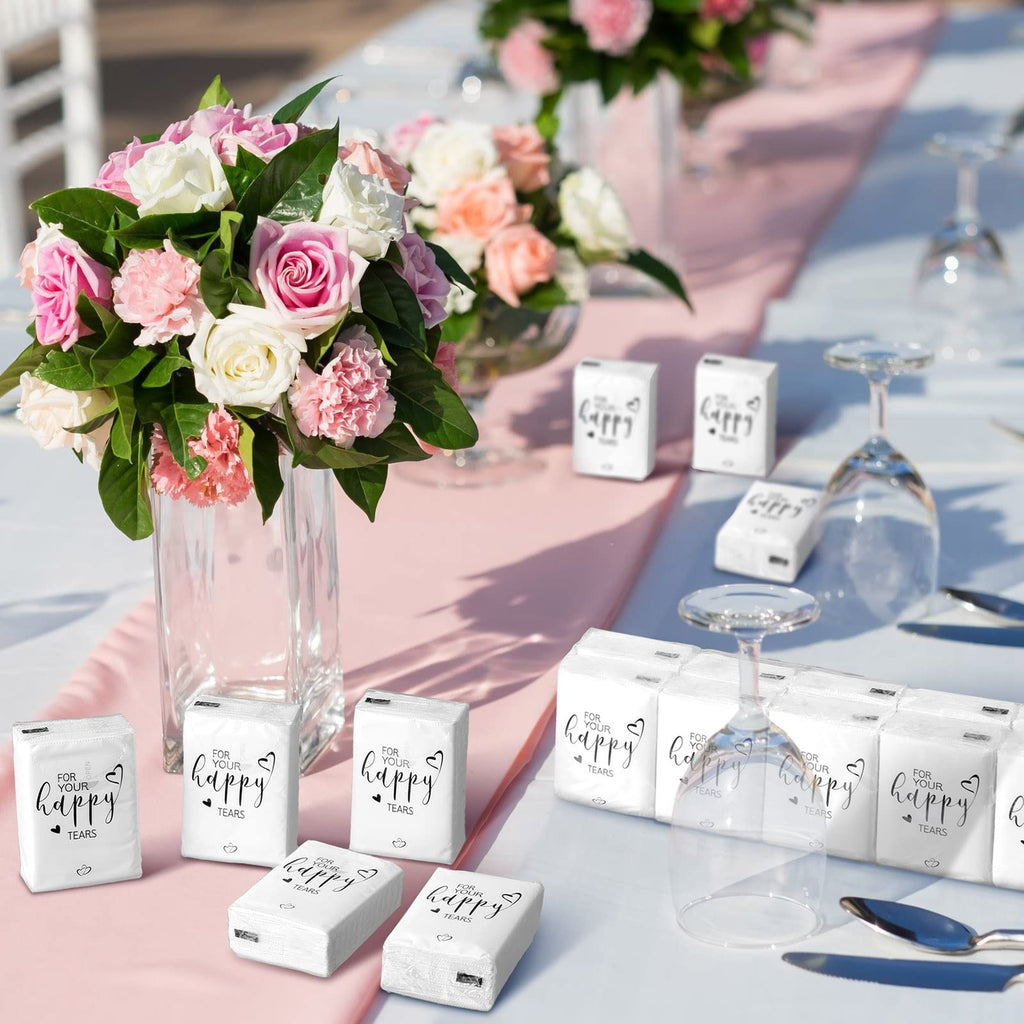Spiareal 50 Pcs Happy Tears Tissues for Wedding 3 Ply for Your Happy Tears Tissues Packs for Guests Individual Mini Travel Size Pocket Paper for Wedding Party Favor Graduation