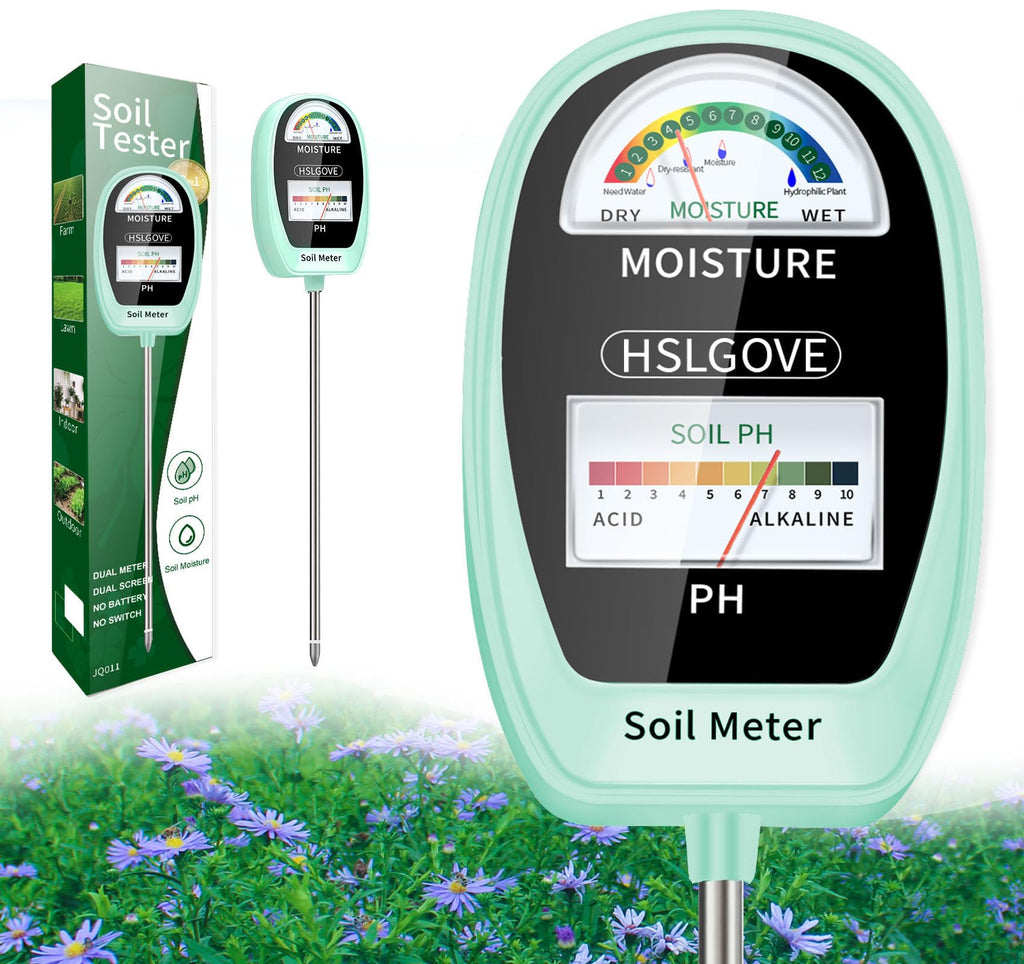 HSLGOVE Soil Test Kit, 2-in-1 Soil Moisture Meter/Soil PH Meter, Dual Screen Soil Tester, Soil Moisture Meter for Plants Watering/Gardening for Lawn,Farm Indoor&Outdoor Use-Apple Green