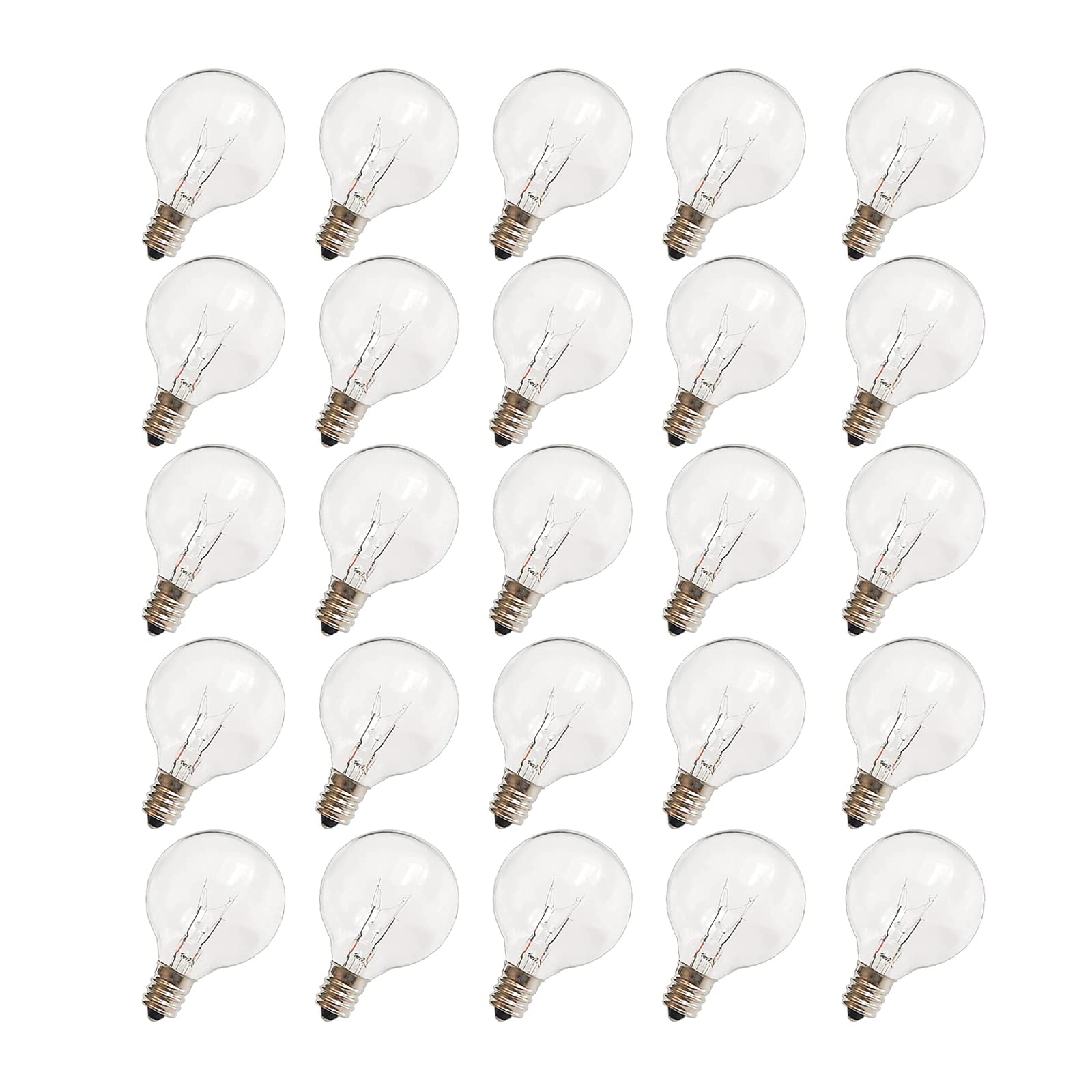 CHYParty G40 Replacement Bulbs Outdoor, 120V 5W Clear, E12 Base, 25PK
