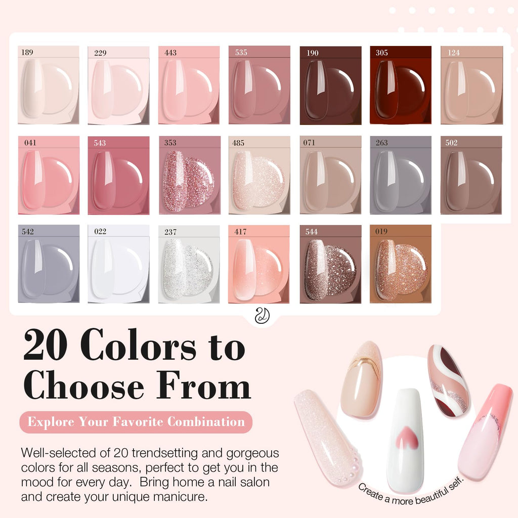 AzureBeauty 31 Pcs Dip Powder Nail Kit 20 Colors Nude Pink Glitter White