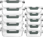 M MCIRCO 10 Pack Glass Food Storage Containers with Lids, Gray