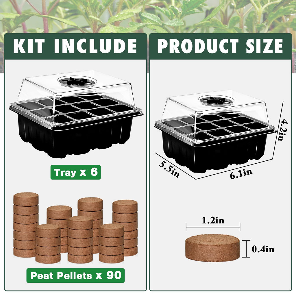 ZeeDix 6 Set Seed Starter Tray Kits with 90 Pack Coco Coir Pellets