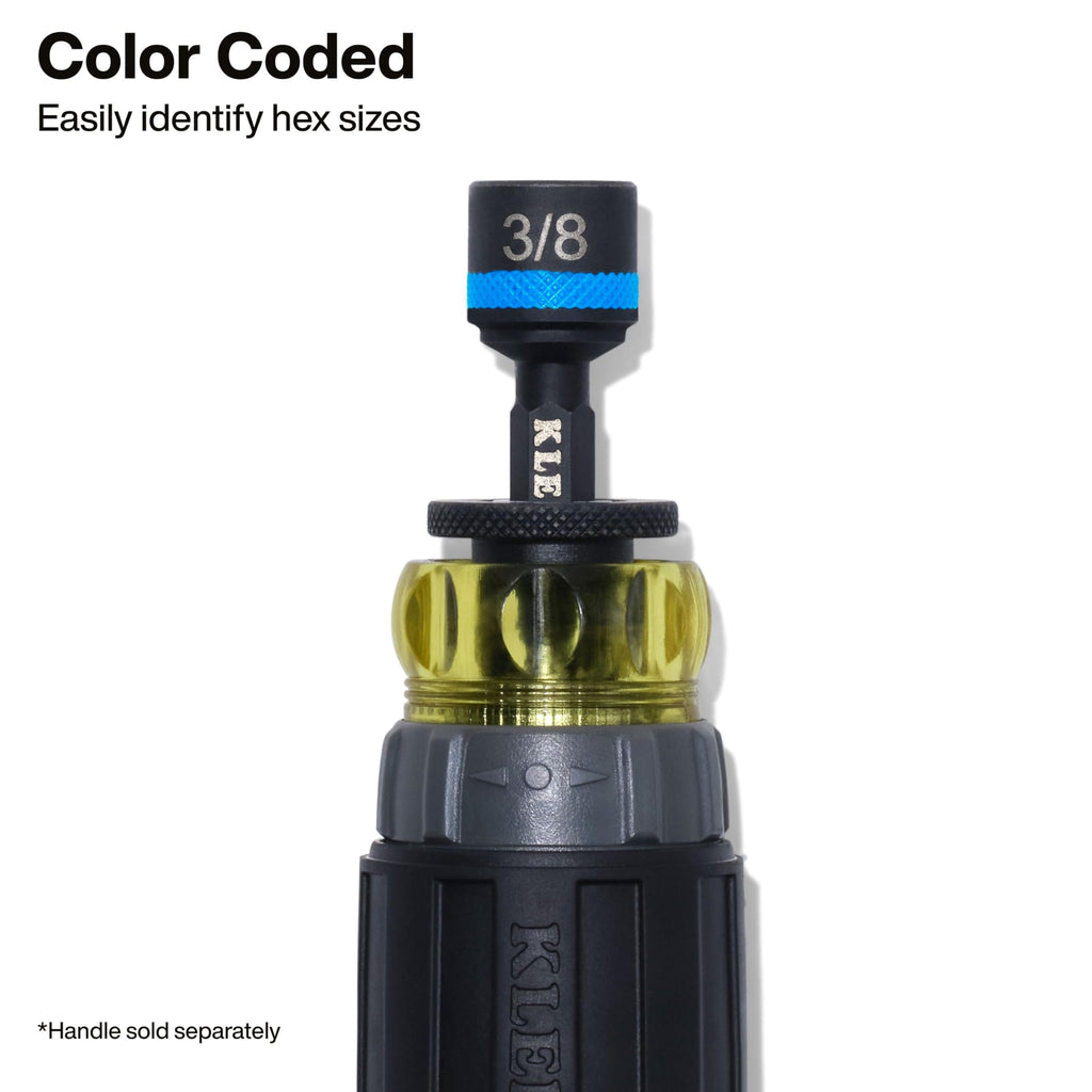 Klein Tools 32926S 2-Inch Magnetic Power Nut Setters, Compact Impact Driver Set, Color-Coded, SAE, Impact-Rated, 6-Piece