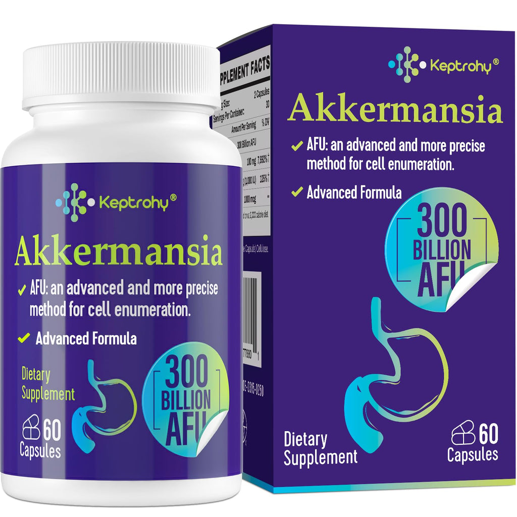 Keptrohy 300 Billion AFU Akkermansia Probiotic for Women & Men, Akkermansia Muciniphila for More Akkermansia Production, Digestive, Gut & Immune, Gut Digestive Lining Function, 60 Count