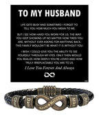 ziella Personalized Infinity Bracelet for Husband, Custom Braided Leather Bracelet with Engraved Name Beads, Anniversary Birthday Gift (9inch, Irreplaceable)