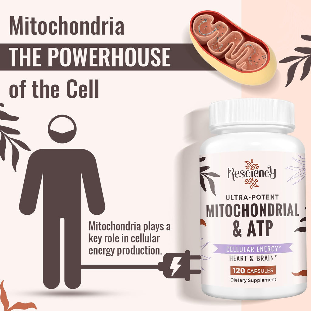 Resciency 2326 MG Mitochondrial Supplements with ATP, Vitamins, CoQ10 & PQQ, More Effective Than Creatine HMB & Nitric Oxide, Energy, Endurance, Strength, Recovery & Muscle, Organic, 240 Capsules