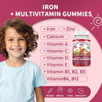 Iron Supplement Gummies for Kids - with Calcium, Zinc, Kids Multivitamin with Iron Gummies - Immune Support, Blood Builder & Energy Support for Iron Deficiency, Anemia, Vegan - 60 Count