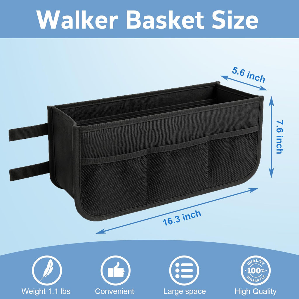 Walker Basket - Foldable Walker Bag with Cup Holder - Fits Folding Walkers - Ideal Walker Accessories for Seniors with Limited Mobility to Carry Water Bottles, Books, Essentials & More