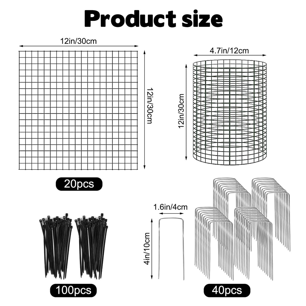 YEXEXINM 20 Pack 12" H X 4" D Wire Small Plant Protector from Animals, 20 Pcs Small Metal Plant Cage Chicken Wire Cloche with Ground Stakes and Nylon Tie to Keep Animals Out Garden Protection