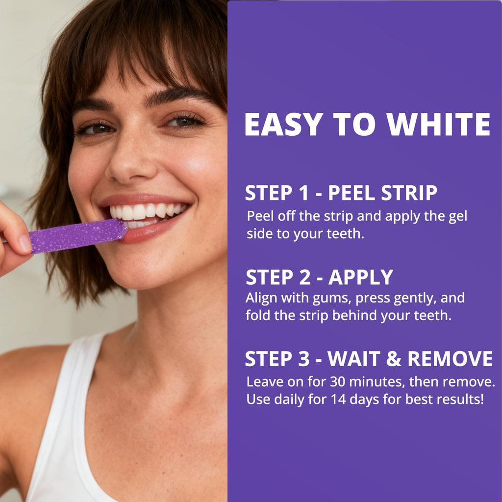 SAKYPRORAL Purple Whitening Strips, 90-Day Long-Lasting Results, Enamel Safe & Low-Sensitivity, Professional Teeth Whitening Strips with Non-Slip Dry Strip Technology (28 Count (Pack of 1))
