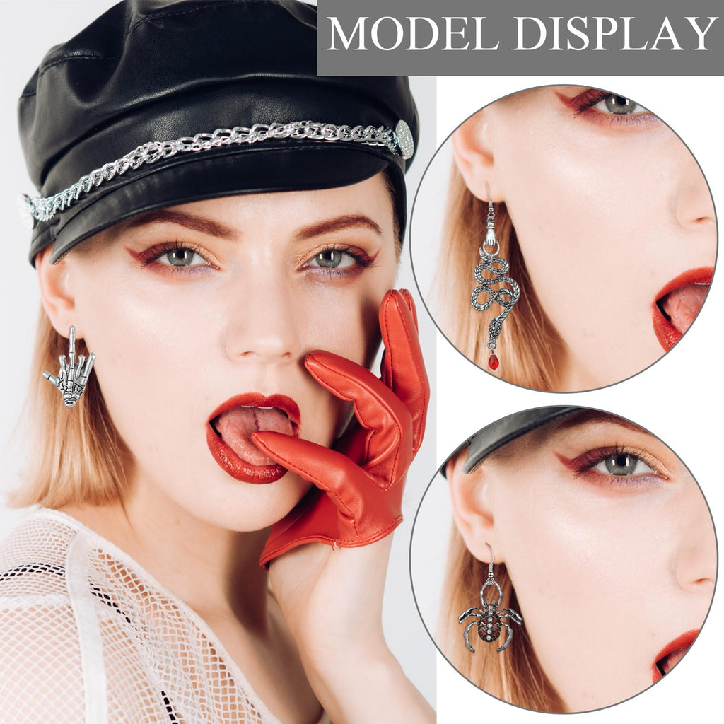 Yinkin 40 Pairs Gothic Earrings Set for Women Men Punk Grunge Y2k Dangle Earrings Bat Cross Snake Skull Goth Jewelry Set(Classic)