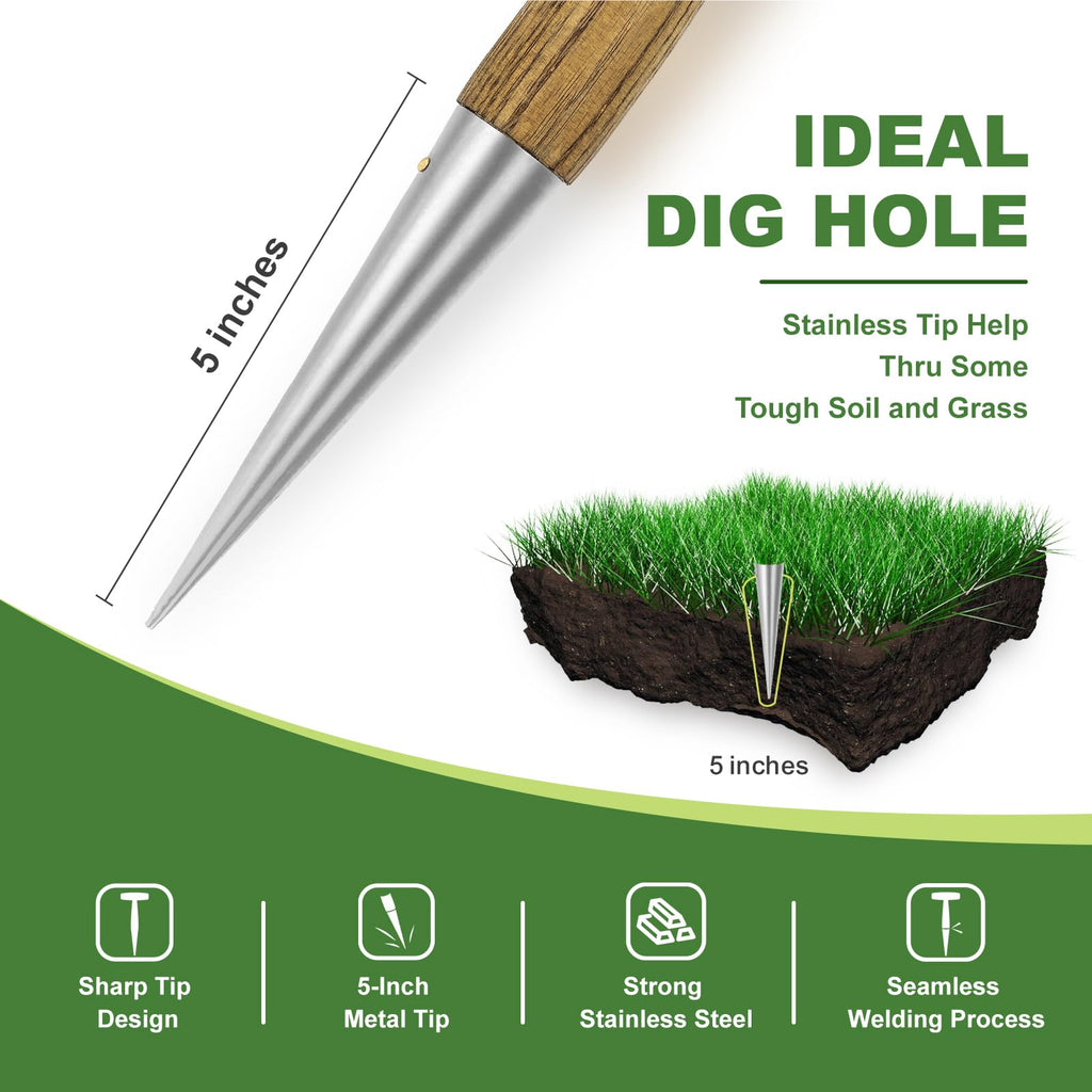 Haliaeetus Dibber Garden Tool, Stamped Stainless Steel Tip Seed Dibber