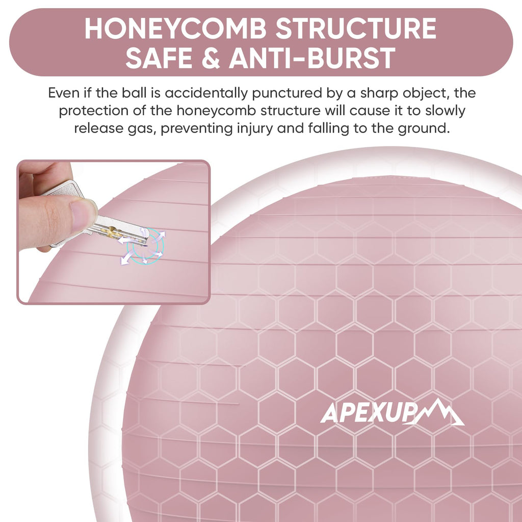 APEXUP Yoga Ball Exercise Ball, Anti Slip Stability Ball Chair, Heavy Duty Large Gym Ball for Fitness, Balance, Core Workout and Physical Therapy (S (15"~18") 45cm, Pink)