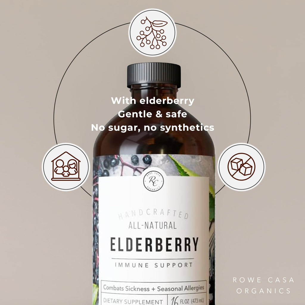 Rowe Casa Organics Elderberry Immune Support with Antioxidants, Zinc, and Vitamin C for Kids and Adults, Organic Elderberry Syrup for Immune Support, 16 Fl Oz