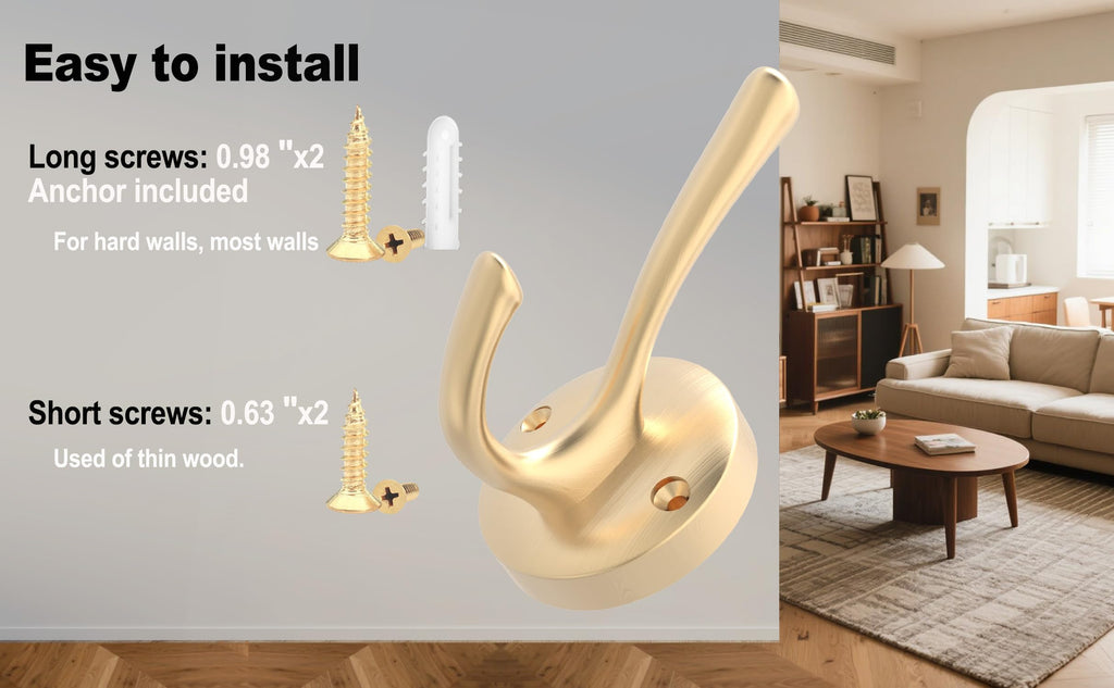 TOFIIGREM Gold Coat Hooks for Wall, 2 Pack Heavy Duty Towel Robe Hooks, Hats Hooks for Entryway Cubicle Closet Mudroom Bathroom Garage