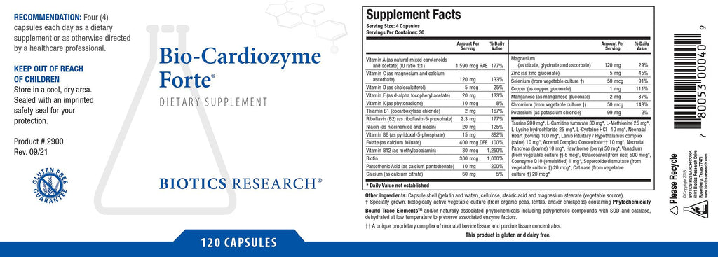 BIOTICS RESEARCH Bio Cardiozyme Forte Healthy Heart Multivitamin, Broad Spectrum Formulation Designed to Support Cardiovascular Health and Function, Powerful Antioxidant Support, 120 Capsules
