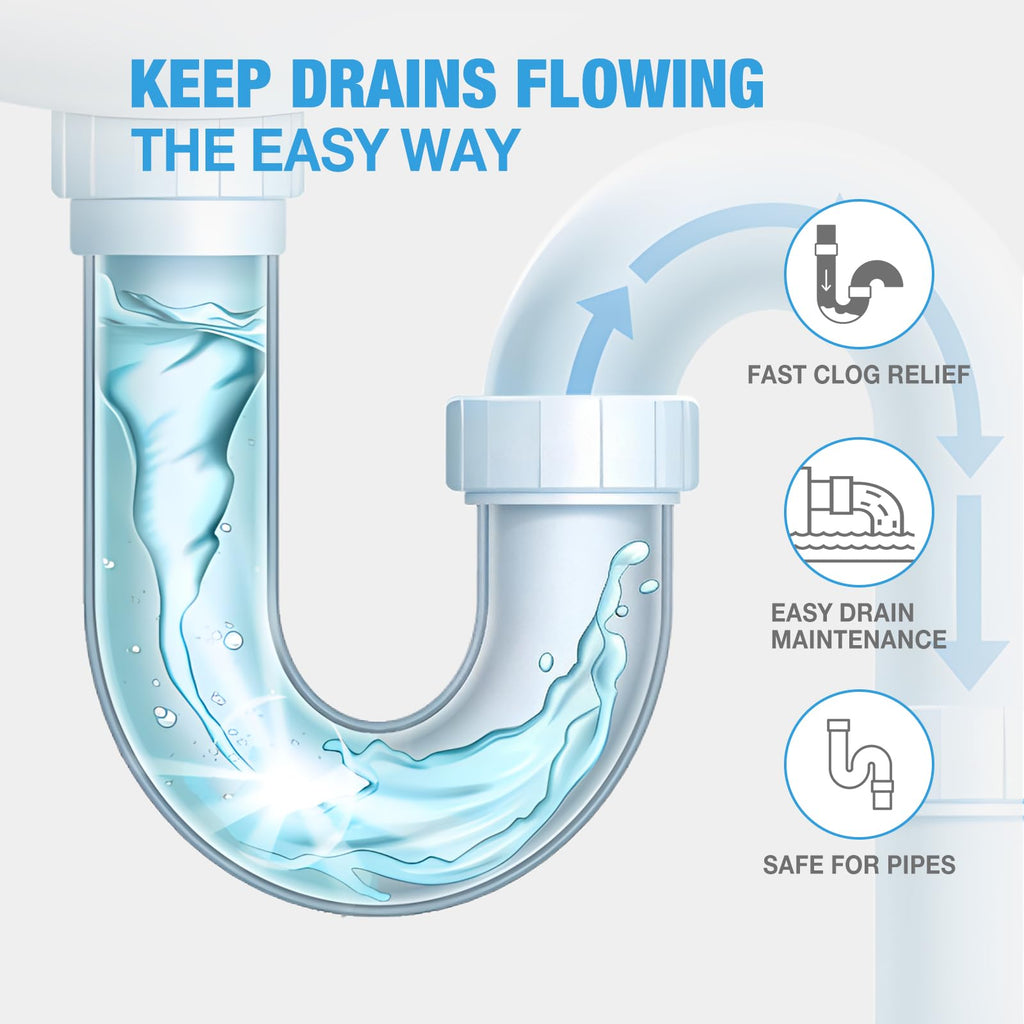 Drain Cleaner Sink Clog Remover: Powerful Foam Powder Unclogger for Kitchen and Bathroom Pipes - Fast Hair Cleaning Solution for Shower Drains (4 Pack)