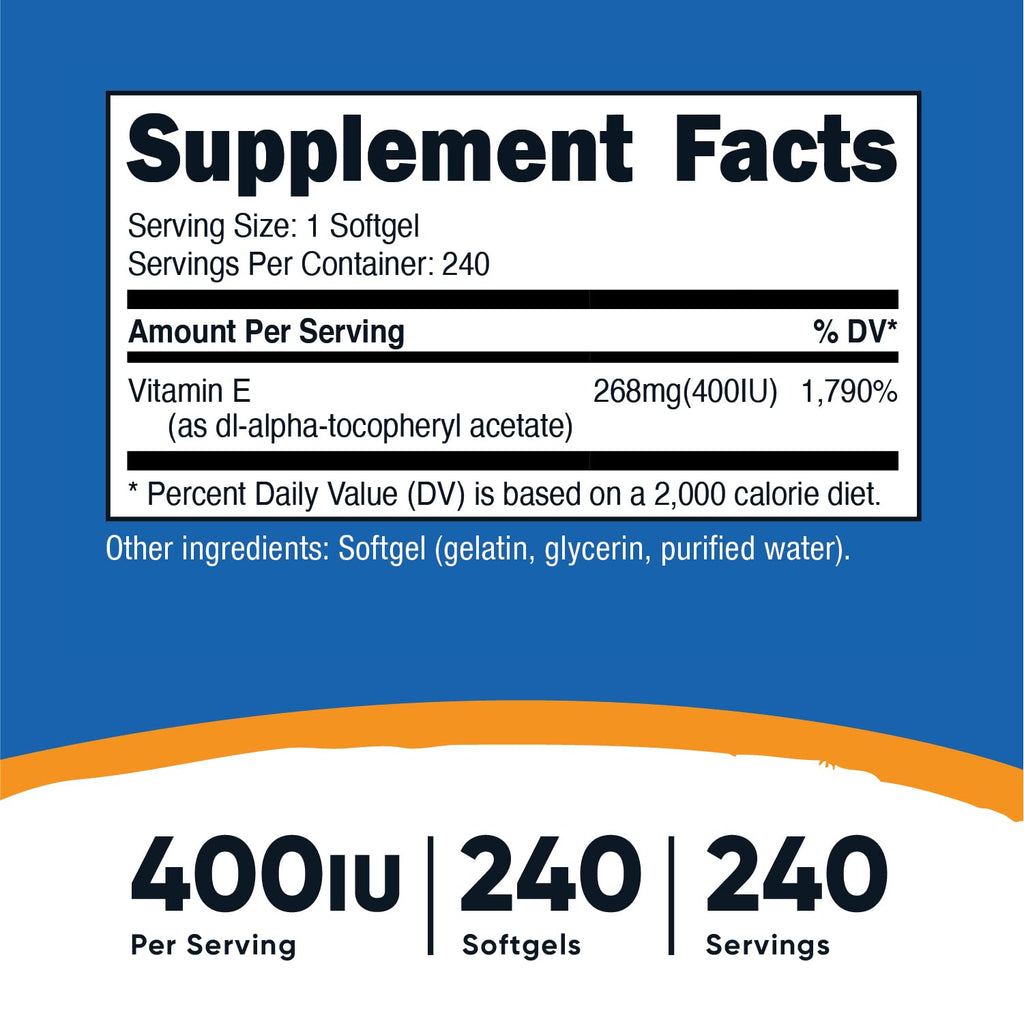Nutricost Vitamin E 400 IU, 240 Softgel Capsules (2 Bottles)