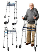Narrow Walker Folding Upright Walker - with Removable Armrests, 450LBS Heavy Duty, Width & Height Adjustable Narrow Walkers for Seniors, Disabled, Bariatric