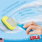 LOLA Dish Brush w/Soap Dispenser Wand, 12 Brushes w/Heads & 72 Refills, Absorbent Sponge Scrubber, No Leaking. Clean Dishes, Sinks and Cookware