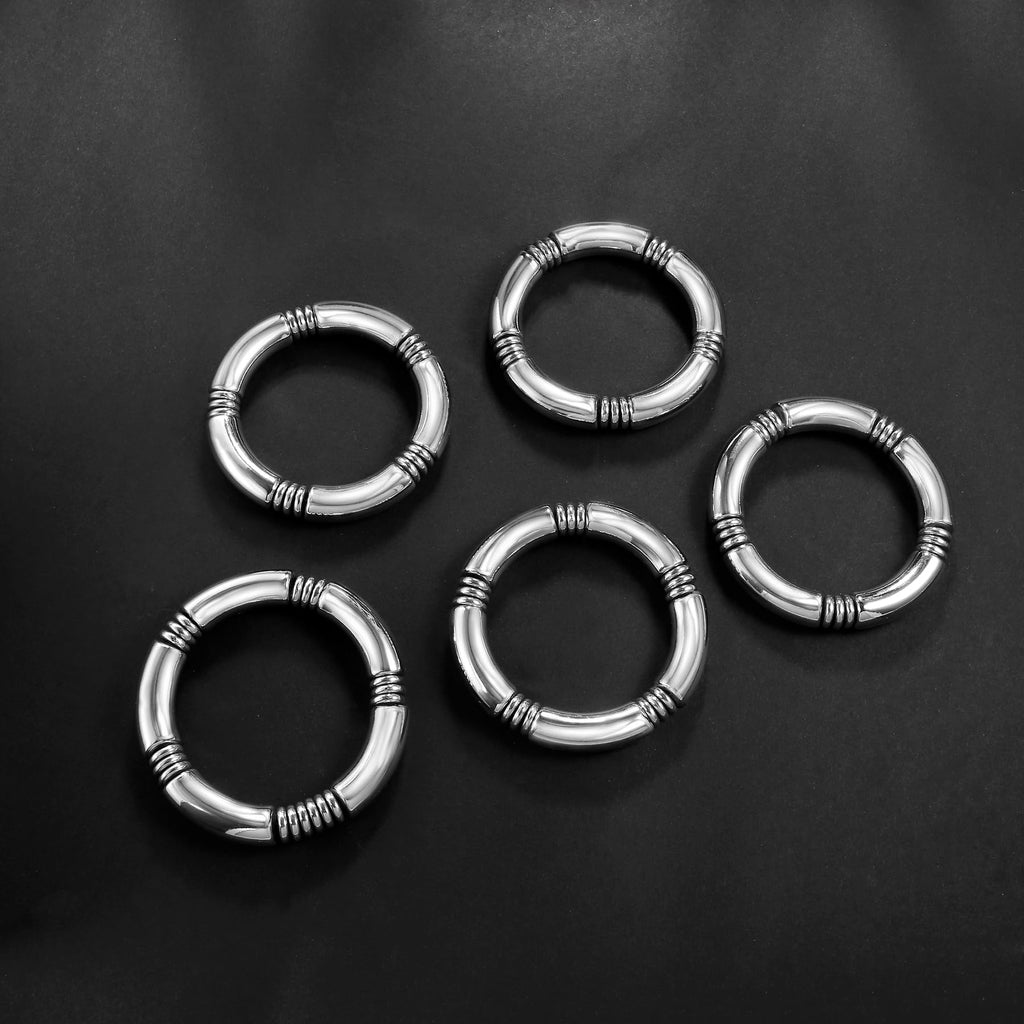 Badu 5pcs Silver Chunky Bangles Bracelets For Women Stack Layered Curved Bamboo Tube Stretch Bracelets Gift Jewelry