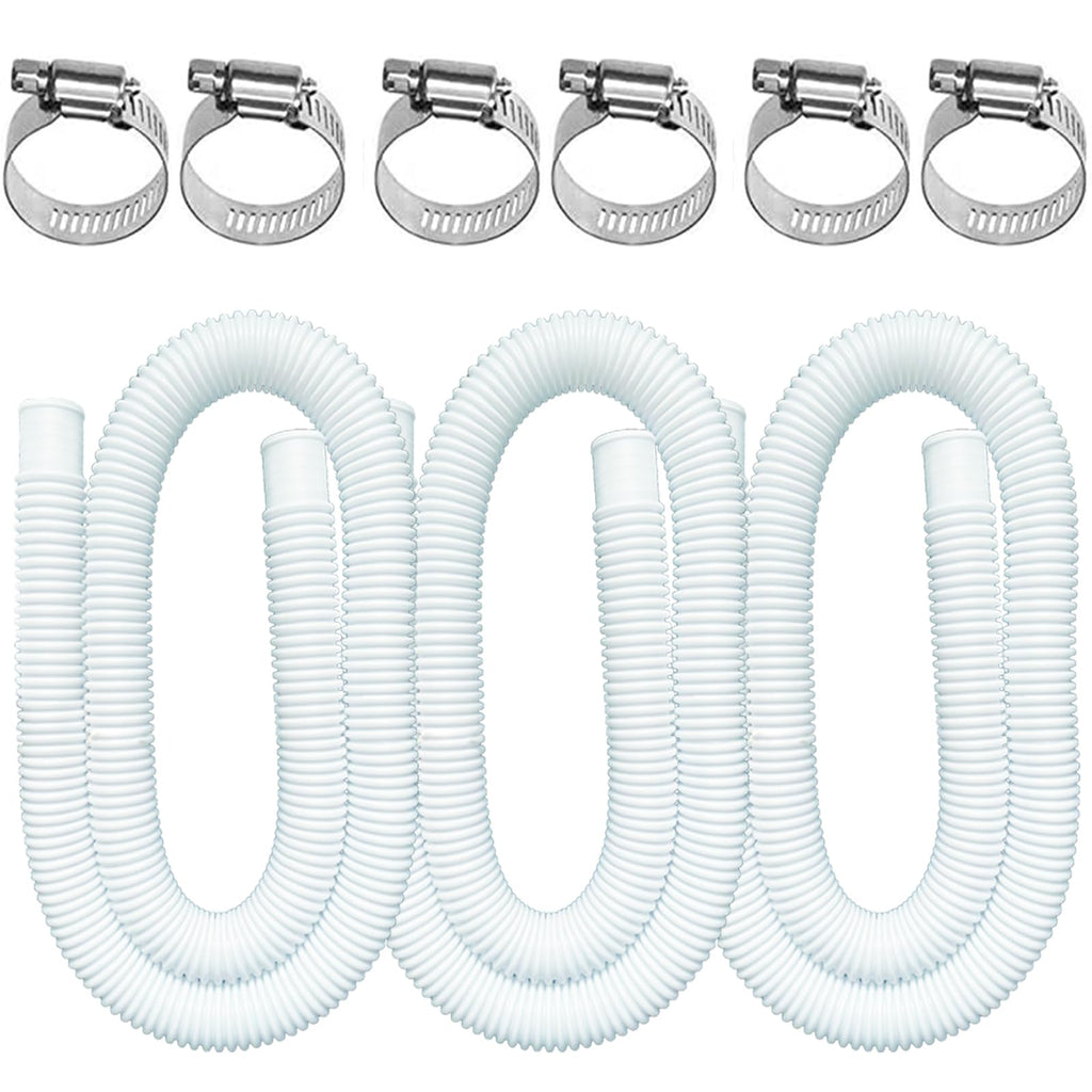 Pool Hoses for Above Ground Pools, 3 Pack 1.25 x 59 Inch Pool Filter Pump Hoses, Compatible with Intex Pool Filter Pump 607, 637 With 6 Metal Clamps