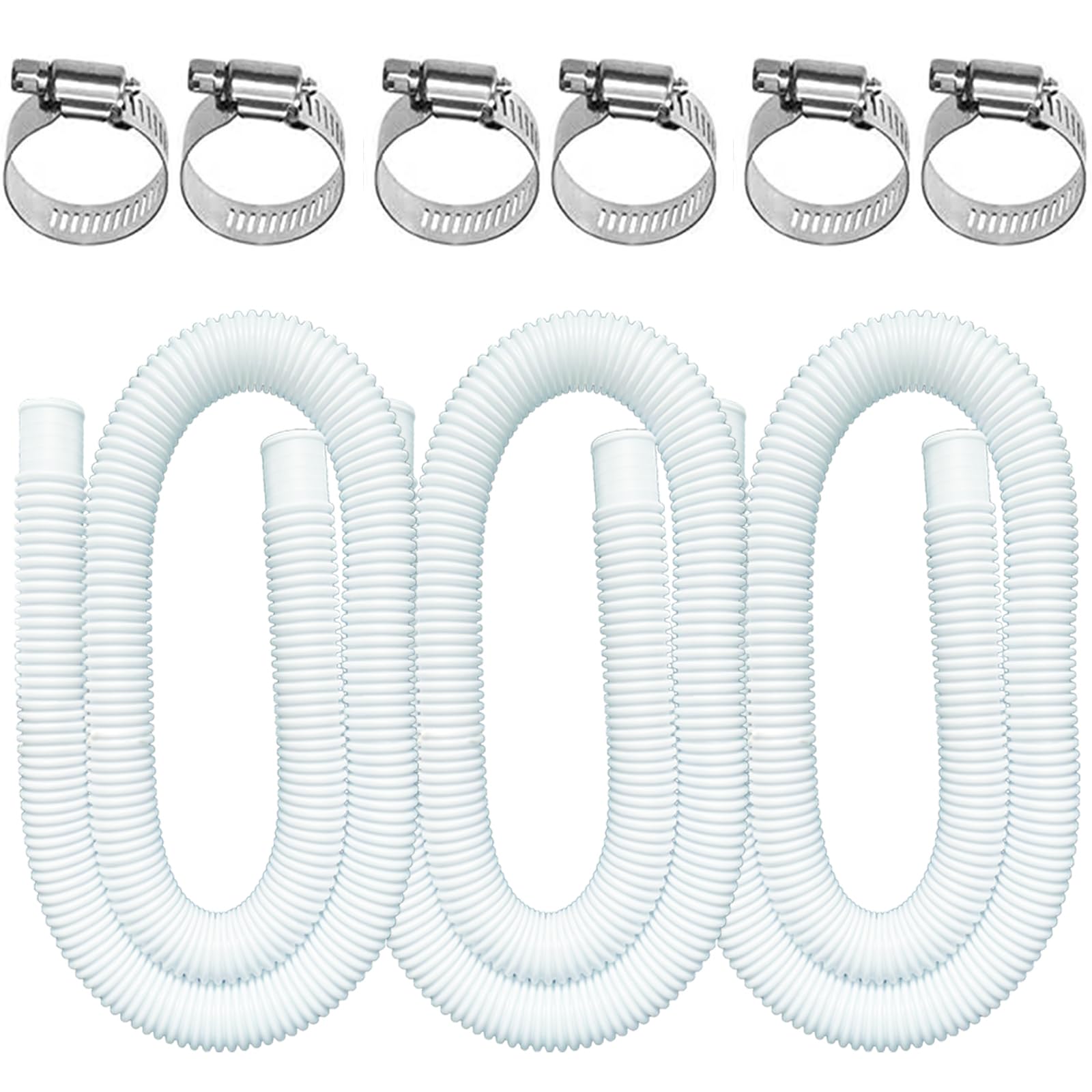 Pool Hoses for Above Ground Pools, 3 Pack 1.25 x 59 Inch Pool Filter Pump Hoses, Compatible with Intex Pool Filter Pump 607, 637 With 6 Metal Clamps