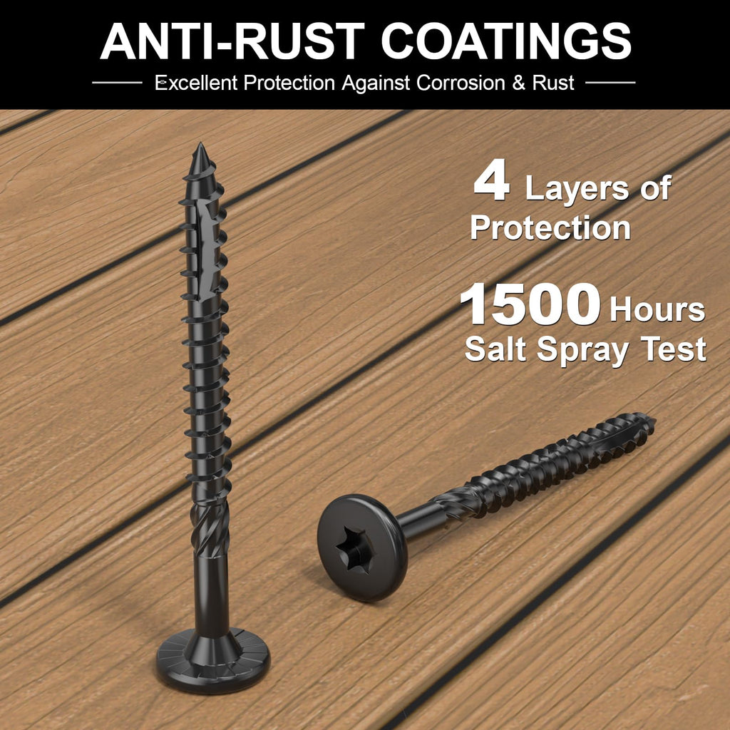 FMhotu #14 Heavy-Duty Wood Screws, Star Drive Deck Screws, Rust Resistant Timber Screws for Timber/Log/Landscaping Wood (2-7/8 Inch,250Pcs,Black)