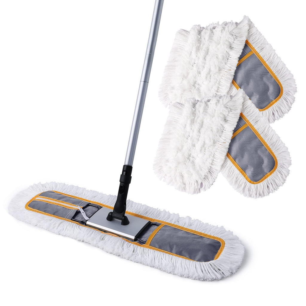 CLEANHOME 24" Commercial Dust Mop for Floor Cleaning, Heavy Duty Sweeper Broom with 2 Microfiber Mop Pads, Wet and Dry Duster Sweeper Broom for Marble, Laminate, Hardwood Floor Cleaning ,Grey