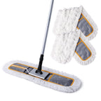 CLEANHOME 24" Commercial Dust Mop for Floor Cleaning, Heavy Duty Sweeper Broom with 2 Microfiber Mop Pads, Wet and Dry Duster Sweeper Broom for Marble, Laminate, Hardwood Floor Cleaning ,Grey