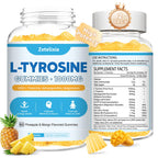 L Tyrosine Gummies, 2 Pack L-Tyrosine Supplement, Tyrosine Gummies with L-Theanine B6 D3, Tyrosine Supplement for Brain, Memory, Energy, Mood for Adult & Kids, Pineapple & Mango Flavor, 120 Ct