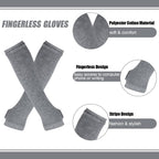 Barrlves 4 Sets Womens Striped Knee High Socks Long Knit Arm Warmers Fingerless Gloves for Halloween Costume (4sets Solid Black+White+DeepGrey+Grey)