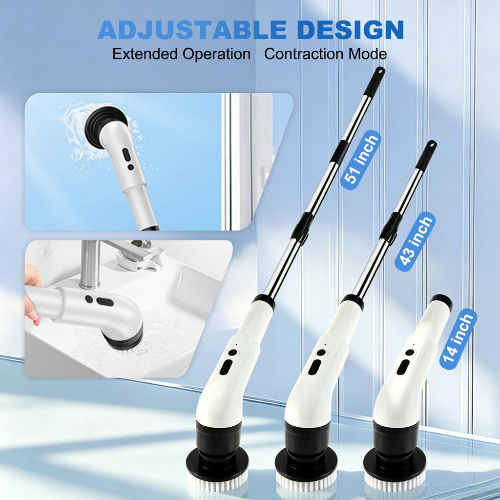 Electric Spin Scrubber, Cordless Shower Scrubber with 9 Scrub Brushes, 2 Speed & Battery Level Display, Adjustable Extension Handle Power Scrubber for Bathroom Tile Tub Floor