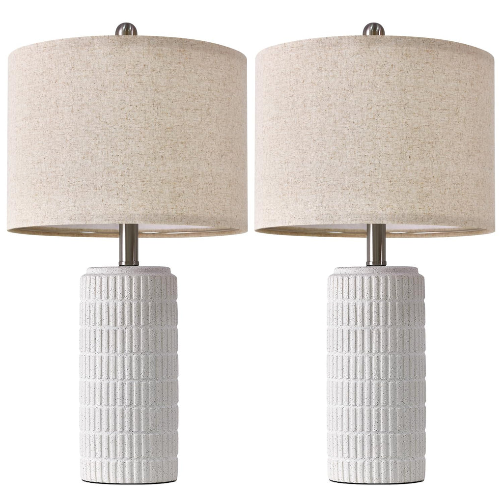 PoKat 24" Farmhouse Ceramic Table Lamps Set of 2 for Bedroom, White Stone-Like Bedside Lamps for Night Stands, Matte-Textured Decor Nightstand Table Lamps for Living Room End Table White