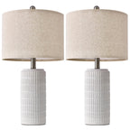PoKat 24" Farmhouse Ceramic Table Lamps Set of 2 for Bedroom, White Stone-Like Bedside Lamps for Night Stands, Matte-Textured Decor Nightstand Table Lamps for Living Room End Table White