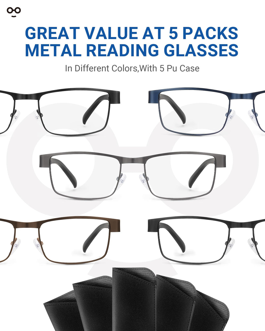 JOLISU 5PCS Reading Glasses Men - Blue Light Blocking Computer Metal Thin Frame Readers For Mens/Women W/Case（2.00）