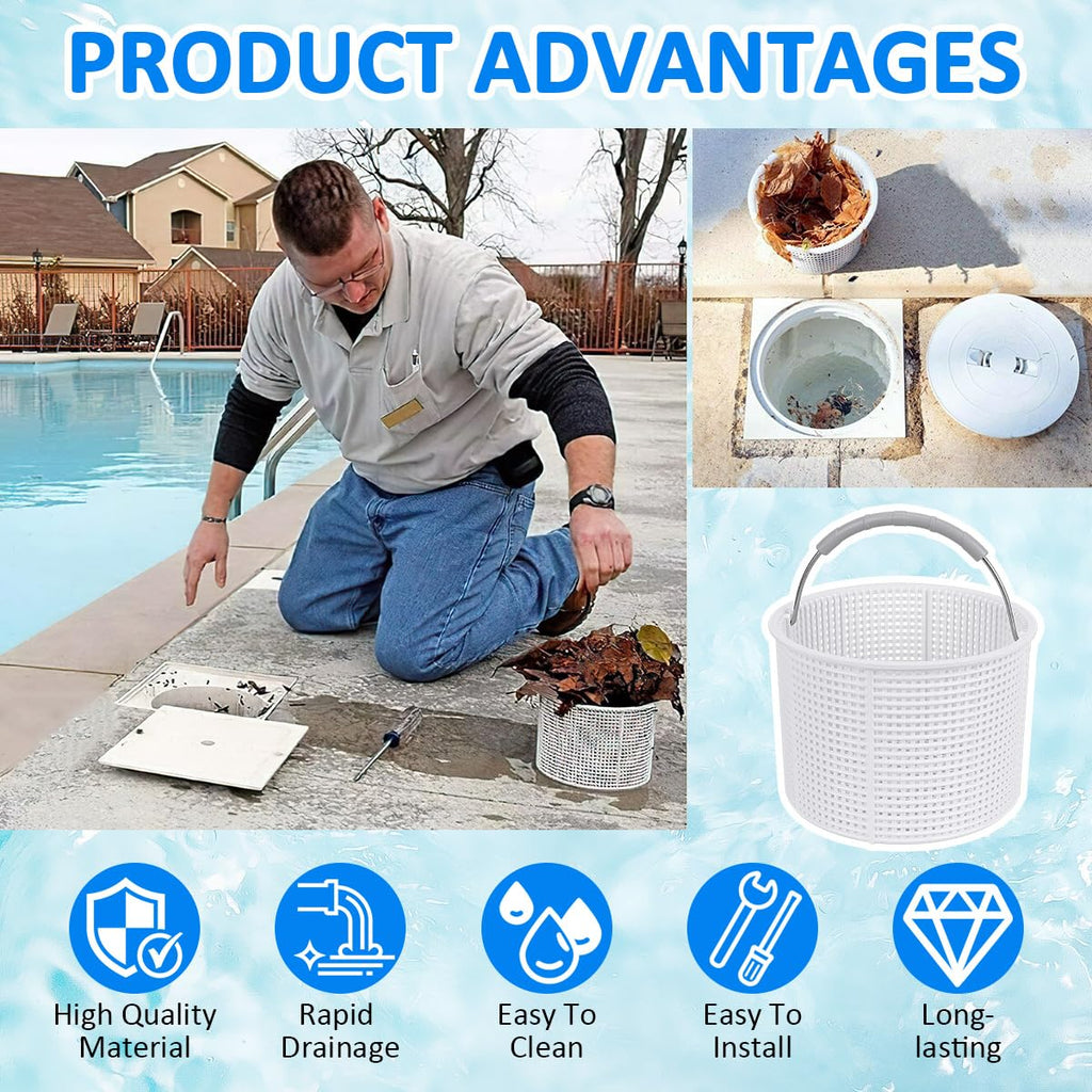 2026 New Model White SPX1082CA 7" Pool Skimmer Basket Replacement for Hayward SP1082/SP1083/SP1084/SP1085/SP1086/SP1075 Series & Aladdin B-152 Skimmers, 316 Stainless Steel Handle with Rubber Grip