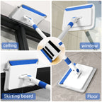 Baseboard Cleaner Tool with Handle, Wall Cleaner with Extendable Long Handle ,Door Frame Cleaning Tool Including 4 Reusable Cleaning Pads. Quick Clean Baseboard Cleaning, Ceiling and Wall.