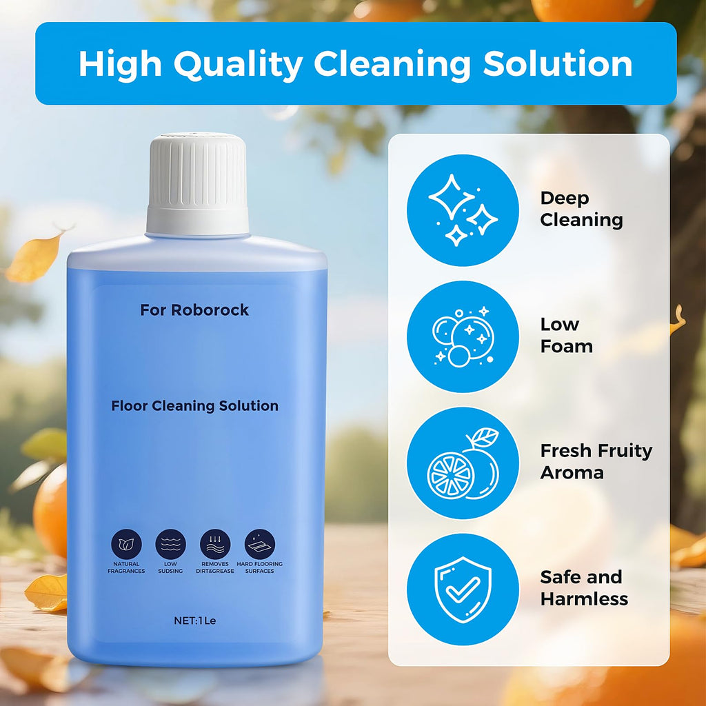 Floor Cleaning Solution Compatible with Roborock Robot Vacuum and Wet Dry Vacuum Cleaner, Deeply Cleans Various Hard Floors Without Leaving any Residue. 1L, 33.81 Fl Oz, Pomelo and Citrus Fragrance