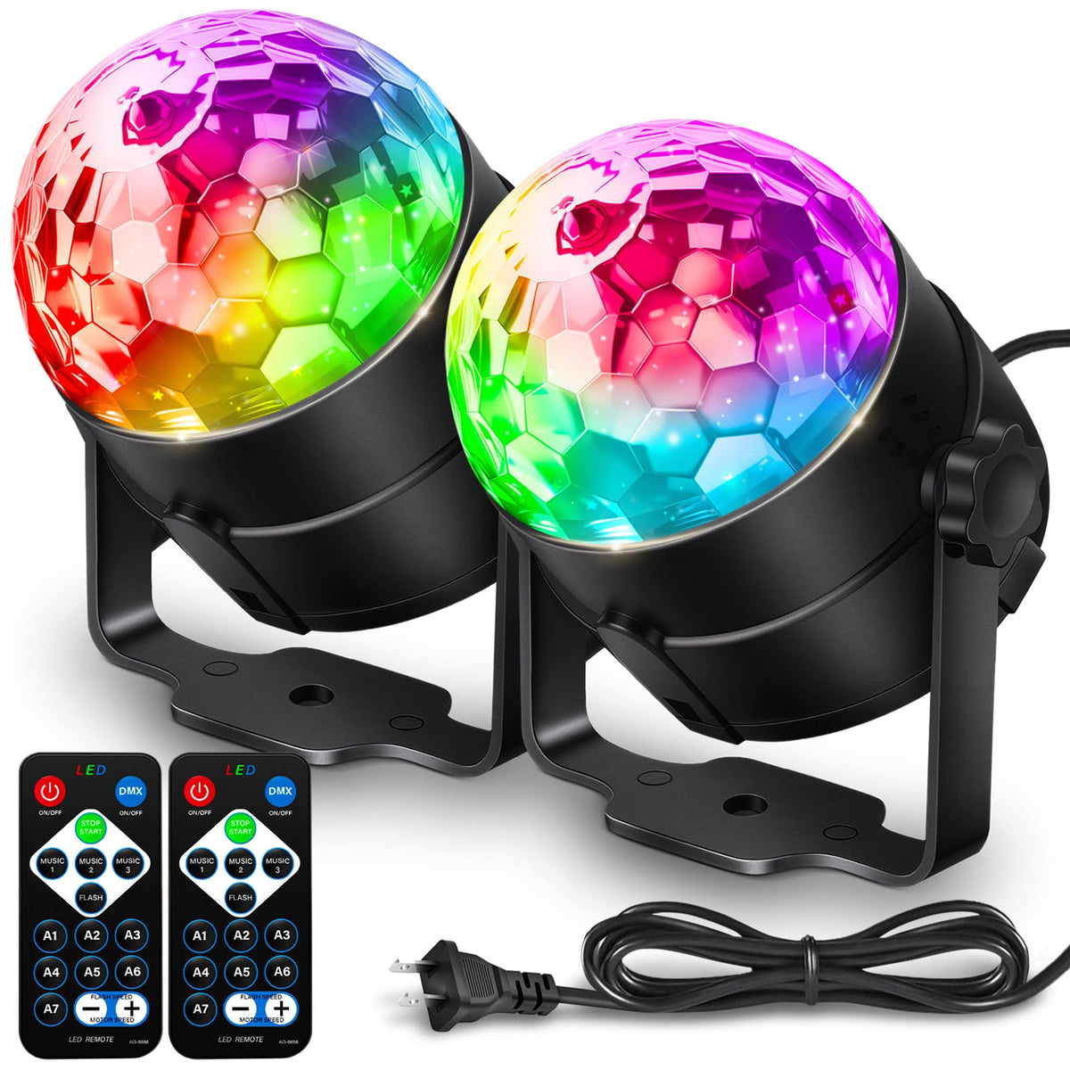 NEQUARE Disco Ball Party Lights 2-Pack, Sound Activated Strobe with Remote