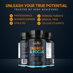 Axiom Nutrition Energy and Focus - Extra Strength 200mg Caffeine and Lions Mane Mushroom Supplement, 60 Capsules - with Alpha GPC, L-Theanine, L-Tyrosine to Support Brain Function and Concentration