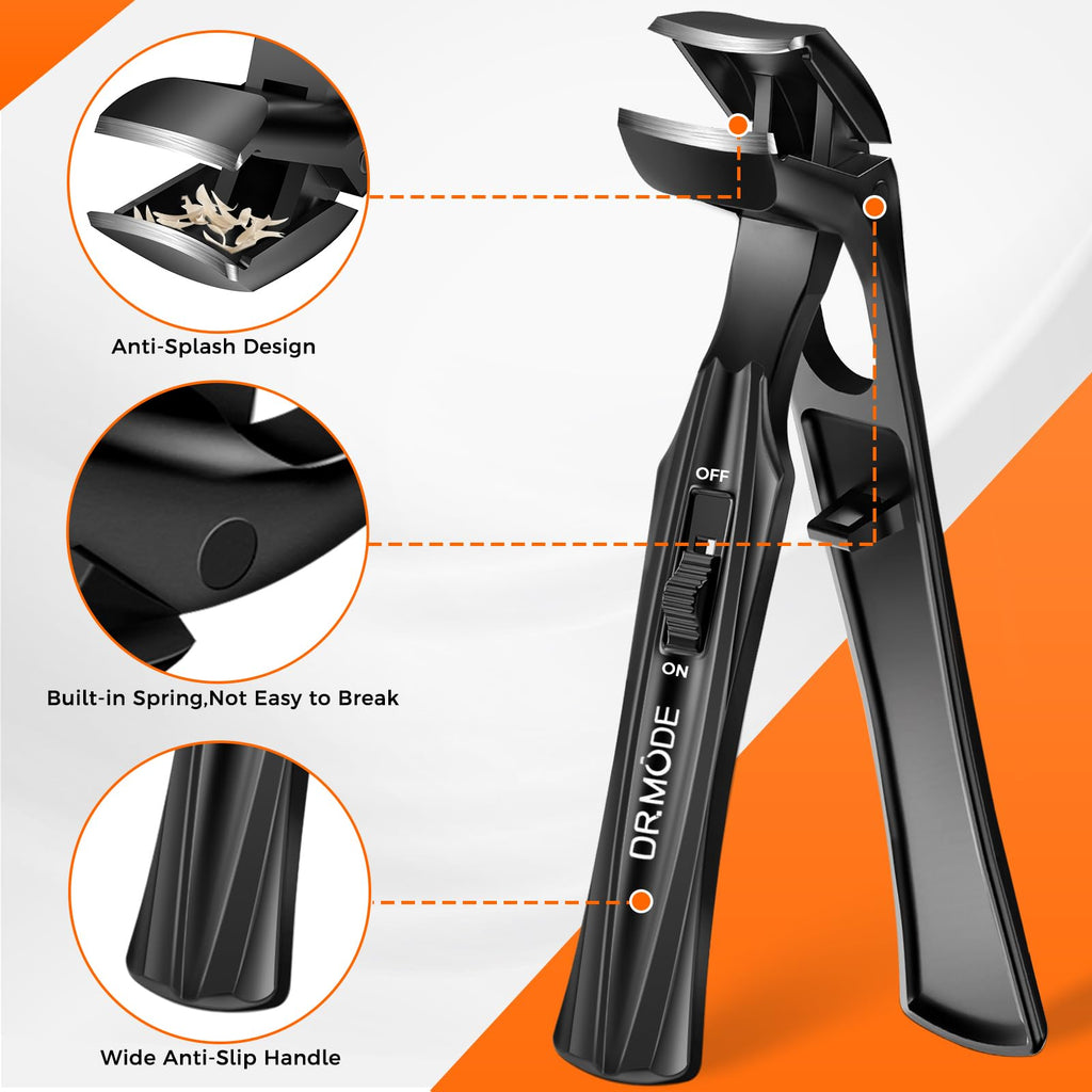 Toenail Clippers for Thick Toenails for Seniors, Angled Head Long Handled Toe Nail Clippers for Men with Wide Jaw Opening, Heavy Duty Large Finger Nail Clippers Adult Cutter with Catcher, Black
