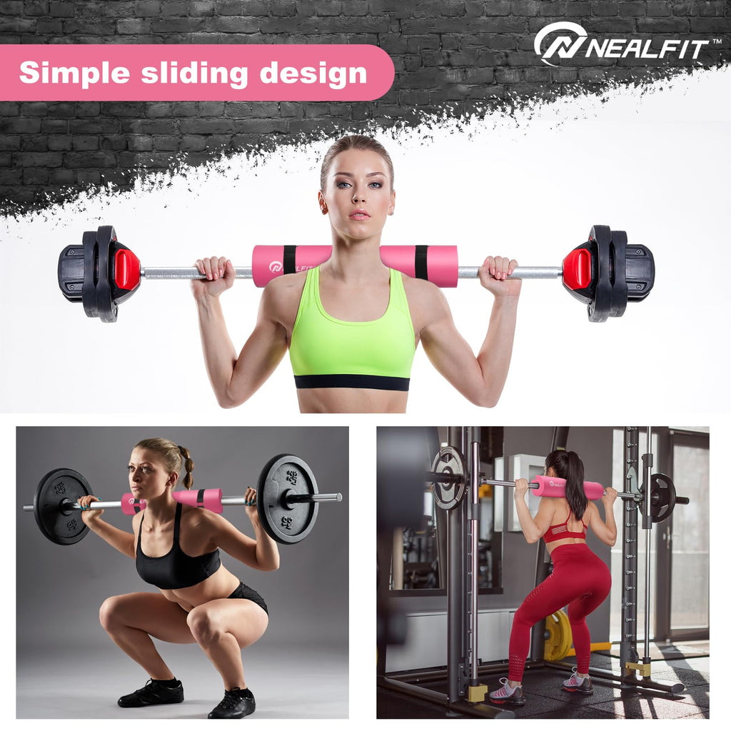 NEALFIT Barbell Pad Squat Pad for Squats���Squat Bar Pad���Great for Weightlifting,Lunges and Hip Thrusts���Foam Sponge Pad���Fit Standard and Olympic Bars Perfectly (Pink)