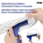 ITTAR Window Squeegee with 2 Sets Stainless Steel Pole, Squeegee Cleaning Tools with Microfiber Pads, 60"-72" Telescopic Window Washing Kit, Professional Squeegee Cleaner for Home Car Outside Glass