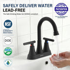 Bathroom Faucets for Sink 3 Hole, Hurran 4 inch Matte Black with Pop-up Drain and 2 Supply Hoses, Stainless Steel Lead-Free 2-Handle Centerset Faucet for Sink Vanity